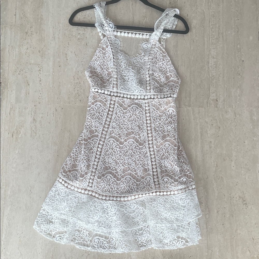 L'ATISTE White Lace Mini Dress